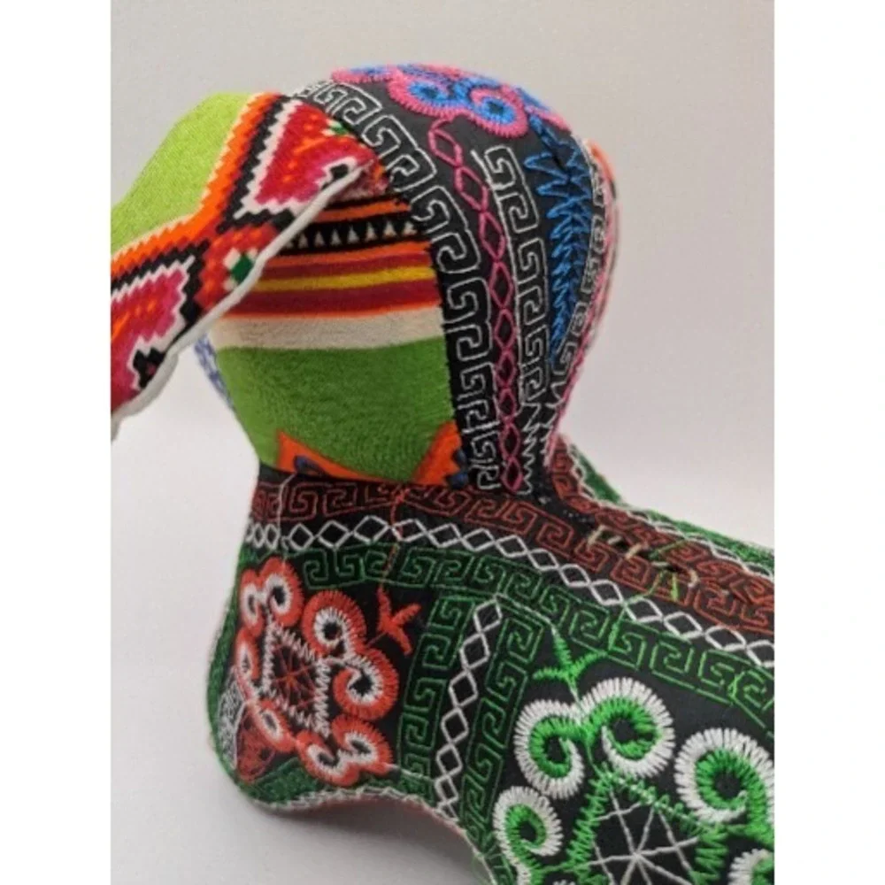 Fabric Brocade Pattern‎ Dog Made in Vietnam Bright Colors 6.5 Inch Patchwork EUC